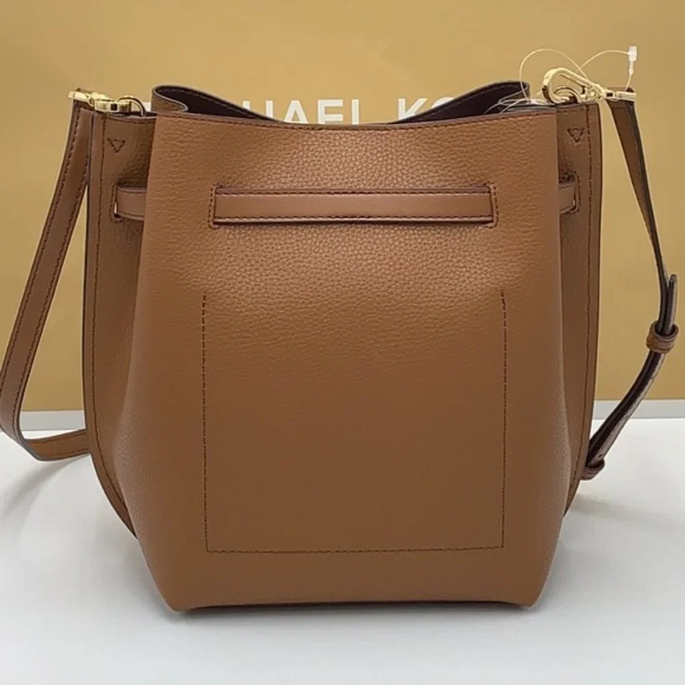 Michael Kors Emilia Small Bucket Bag Messenger Leather Luggage - Picture 3 of 15